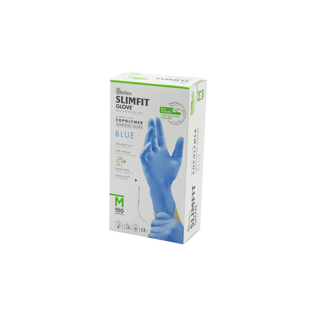 REFLEX SLİMFİT GLOVE KOD-026 M MAVİ PUDRASIZ MUAYENE ELDİVEN 100LÜ (5347)
