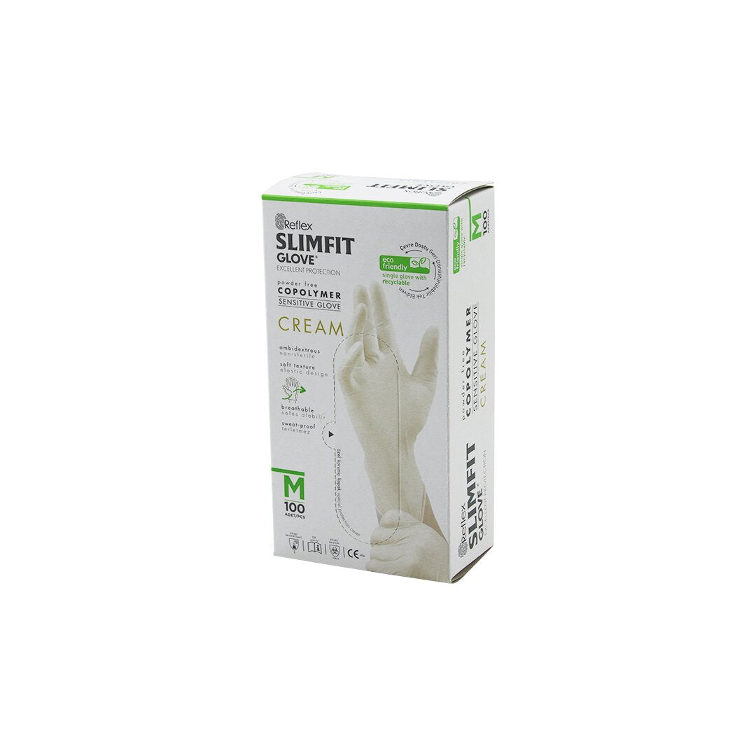 REFLEX SLIMFIT GLOVE CODE-029 M CREAM POWDER-FREE EXAMINATION GLOVES PACK OF 100 (5347)