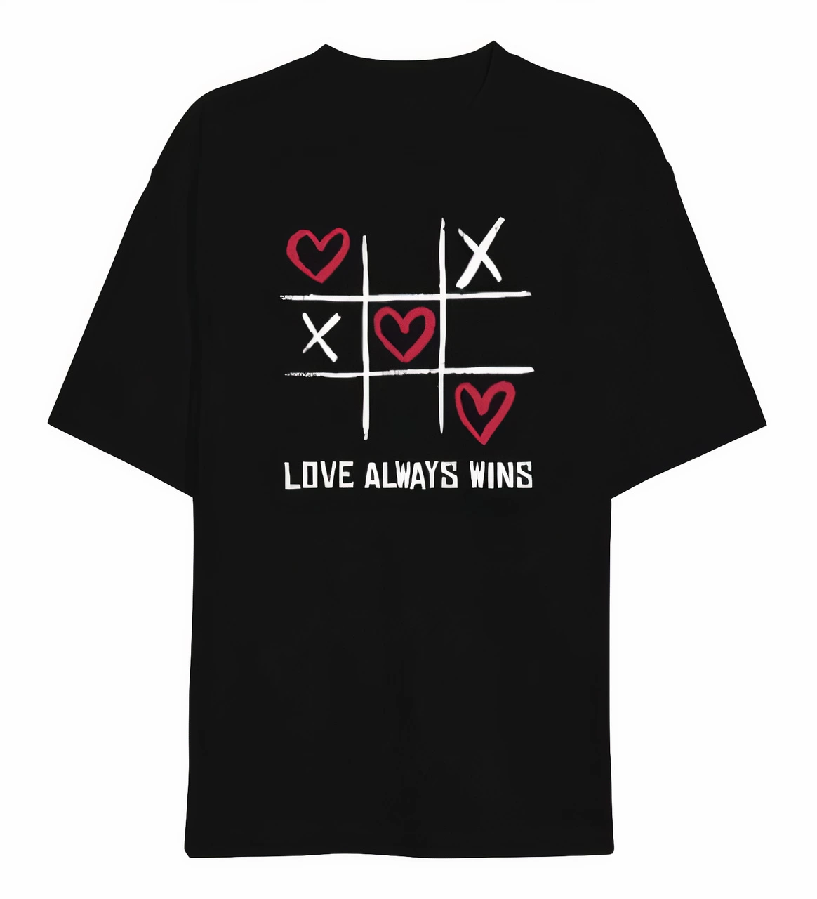 تيشيرت بتصميم خاص لعيد الحب بطبعة Love Always Wins - أسود