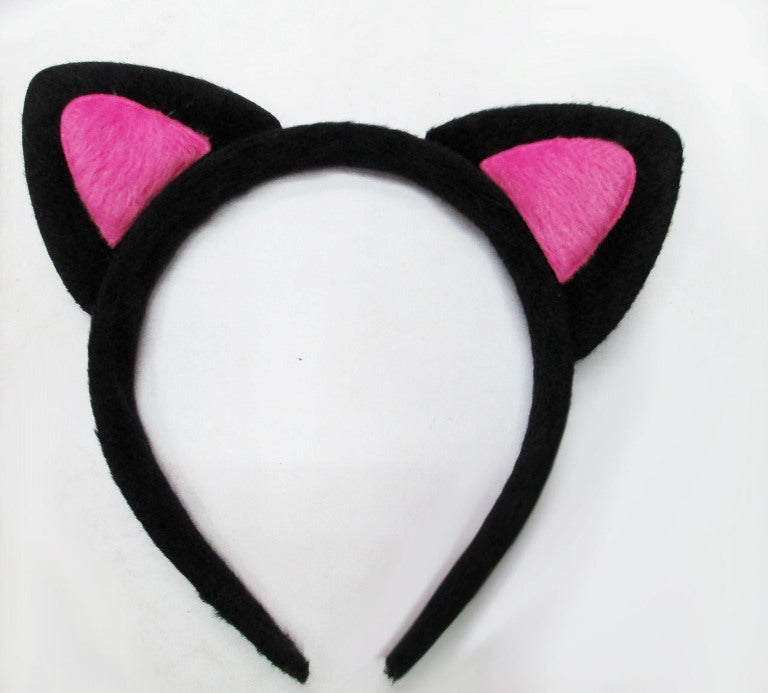 Sevimli Kedi Kulak Pofuduk Kedi Taç Siyah İçi Şeker Pembe Renk 17x15 cm (5347)