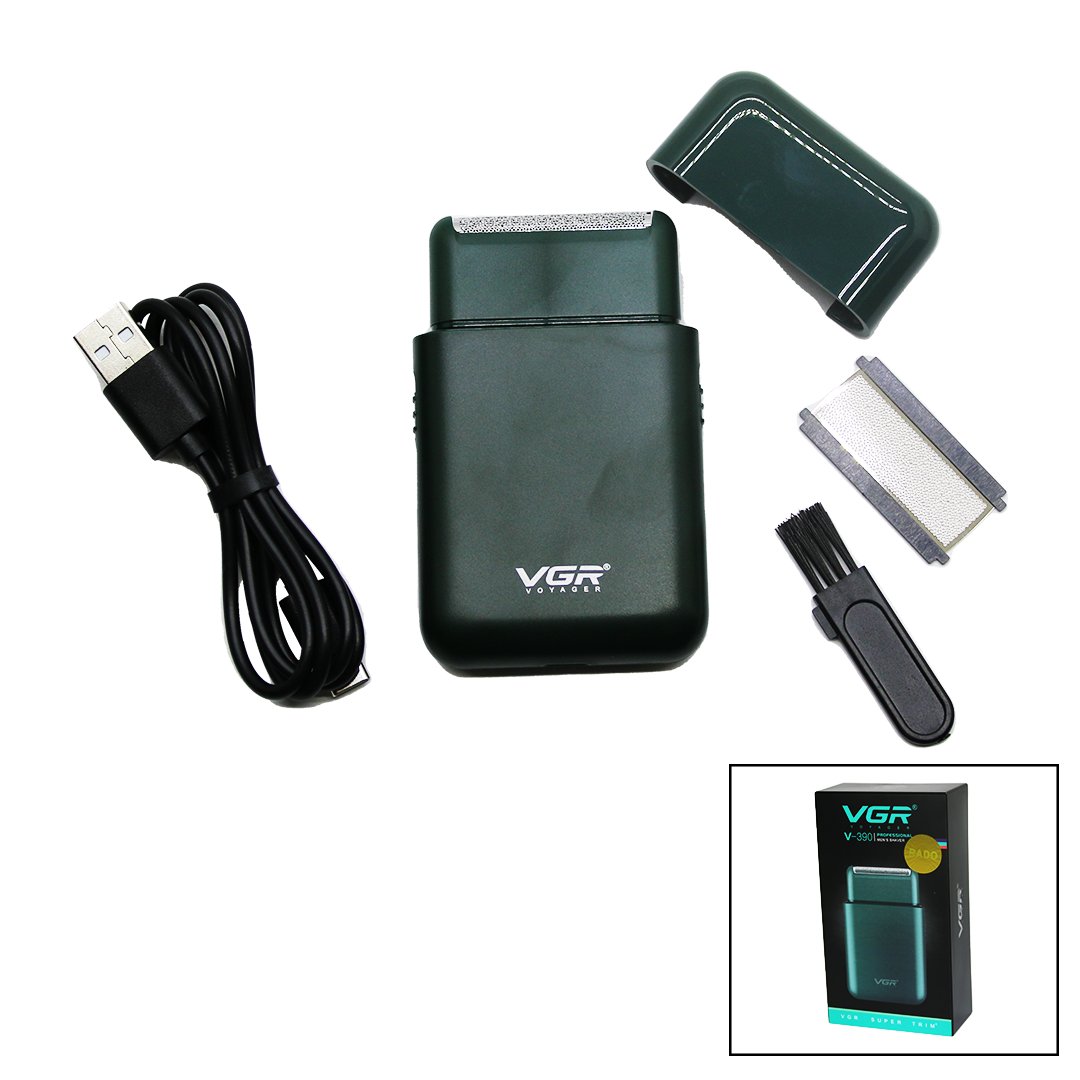 ماكينة حلاقة وتشذيب اللحية للسفر 2 في 1، ماكينة حلاقة قابلة لإعادة الشحن عبر USB طراز V-390 (5347)