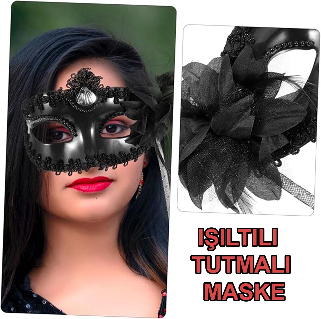 Black Glitter Photo Booth Prop Mask 18x29 cm (5347)