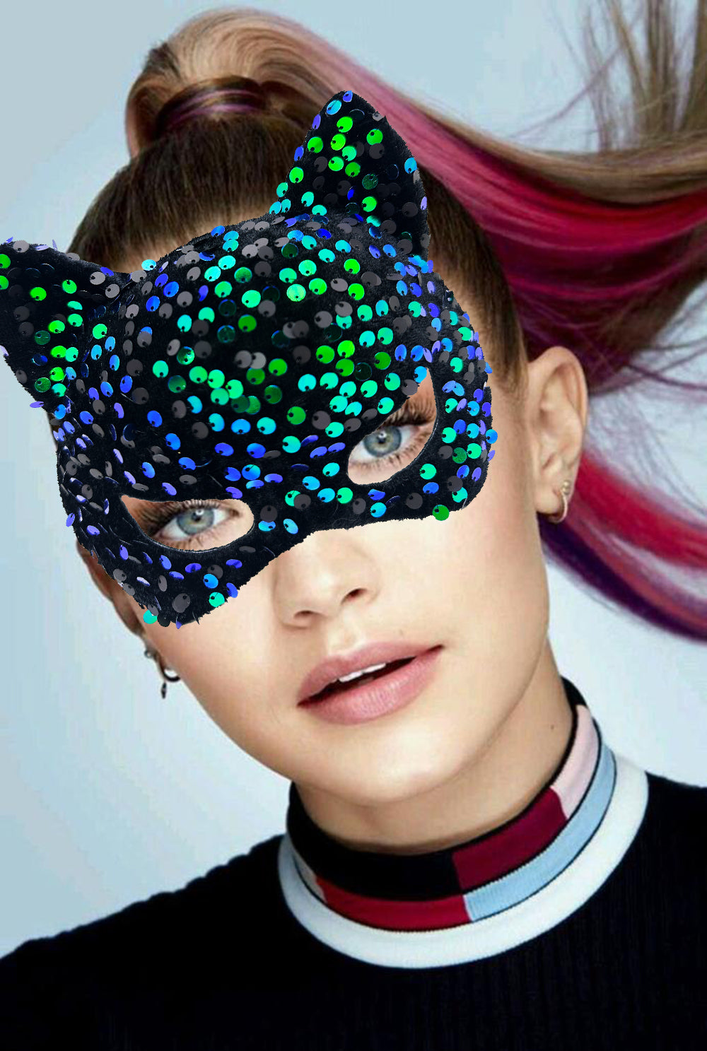 Black Velvet Blue Green Party Mask