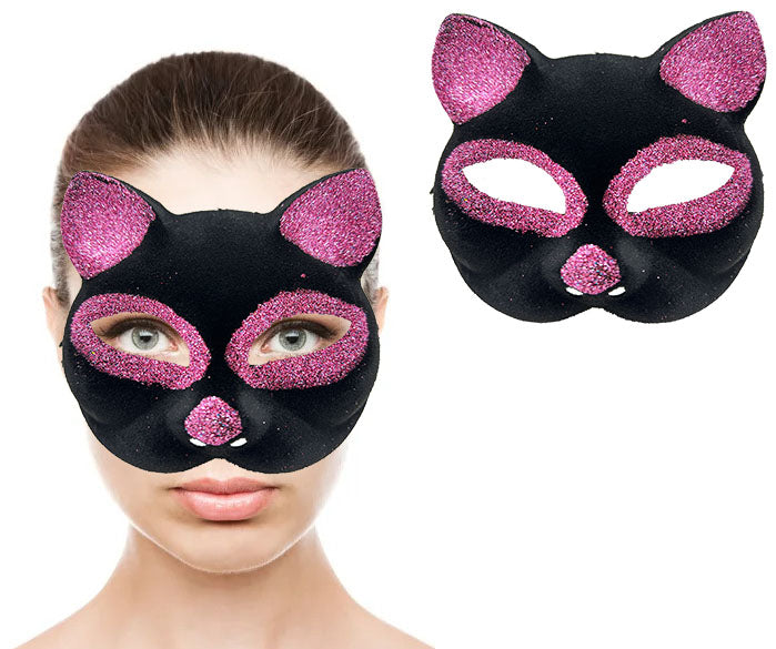 Black Pink Glitter Cat Mask
