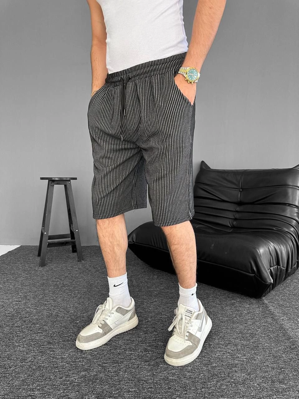 Waterway Striped Front Back Pocket Shorts Summer Breathable - Black
