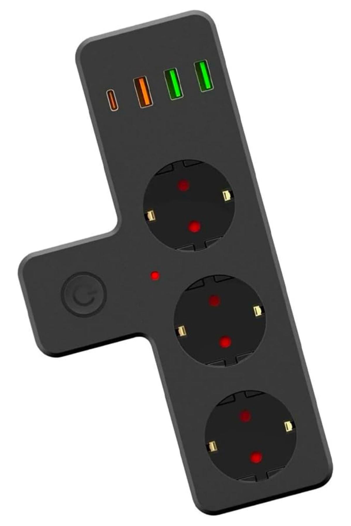 Termal Akım Korumalı 3 Adet Soket,3 Adet USB ve 1 Adet Type-C Girişli 20w Priz Model 3397 (5347)