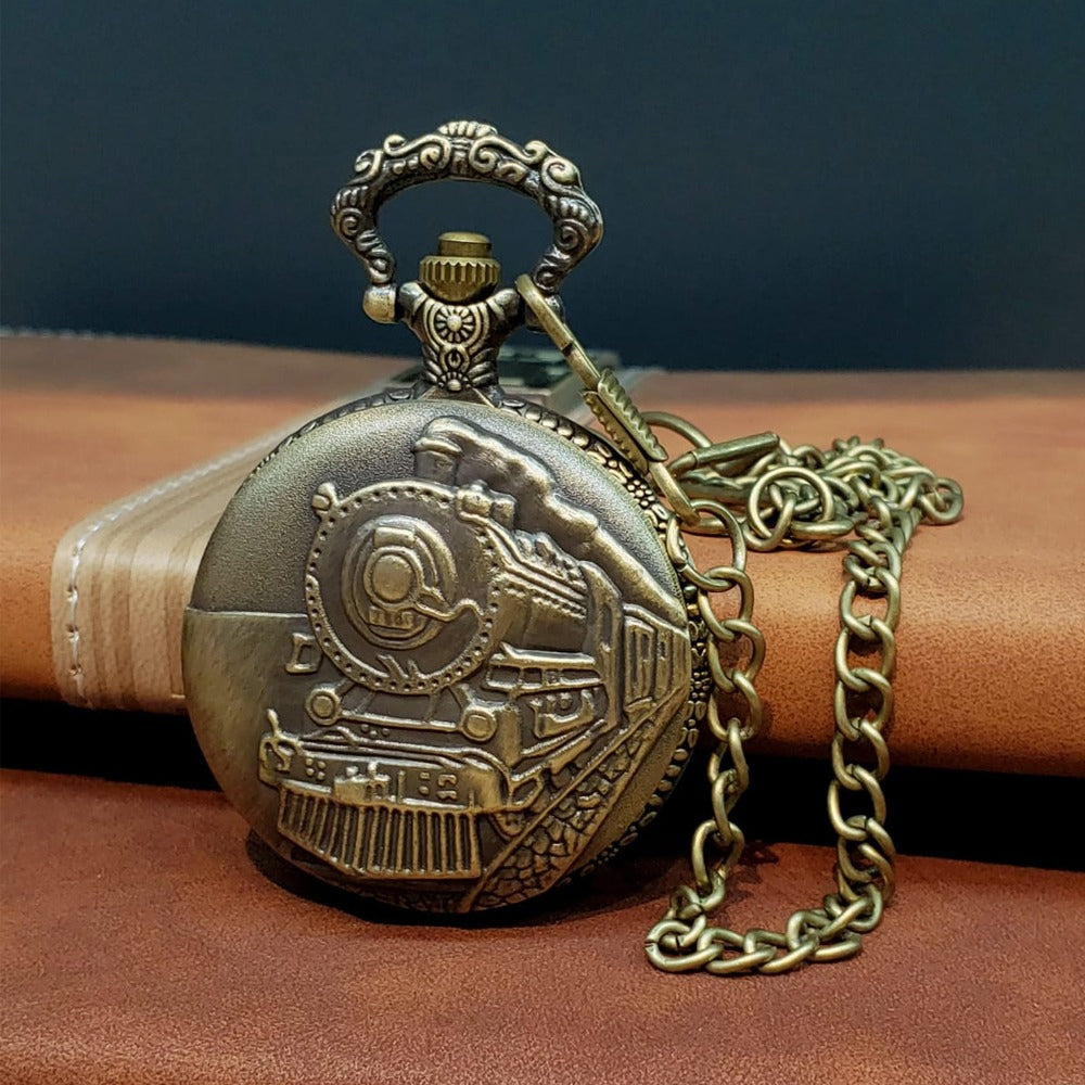 Antique Train Design Pocket Watch
