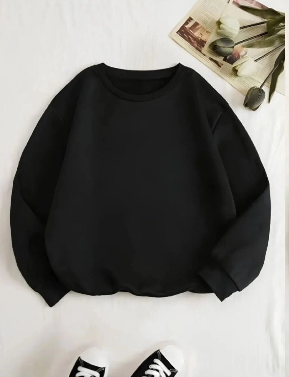 Unisex Three-Yarn Bicycle Collar Sweatshirt - Black