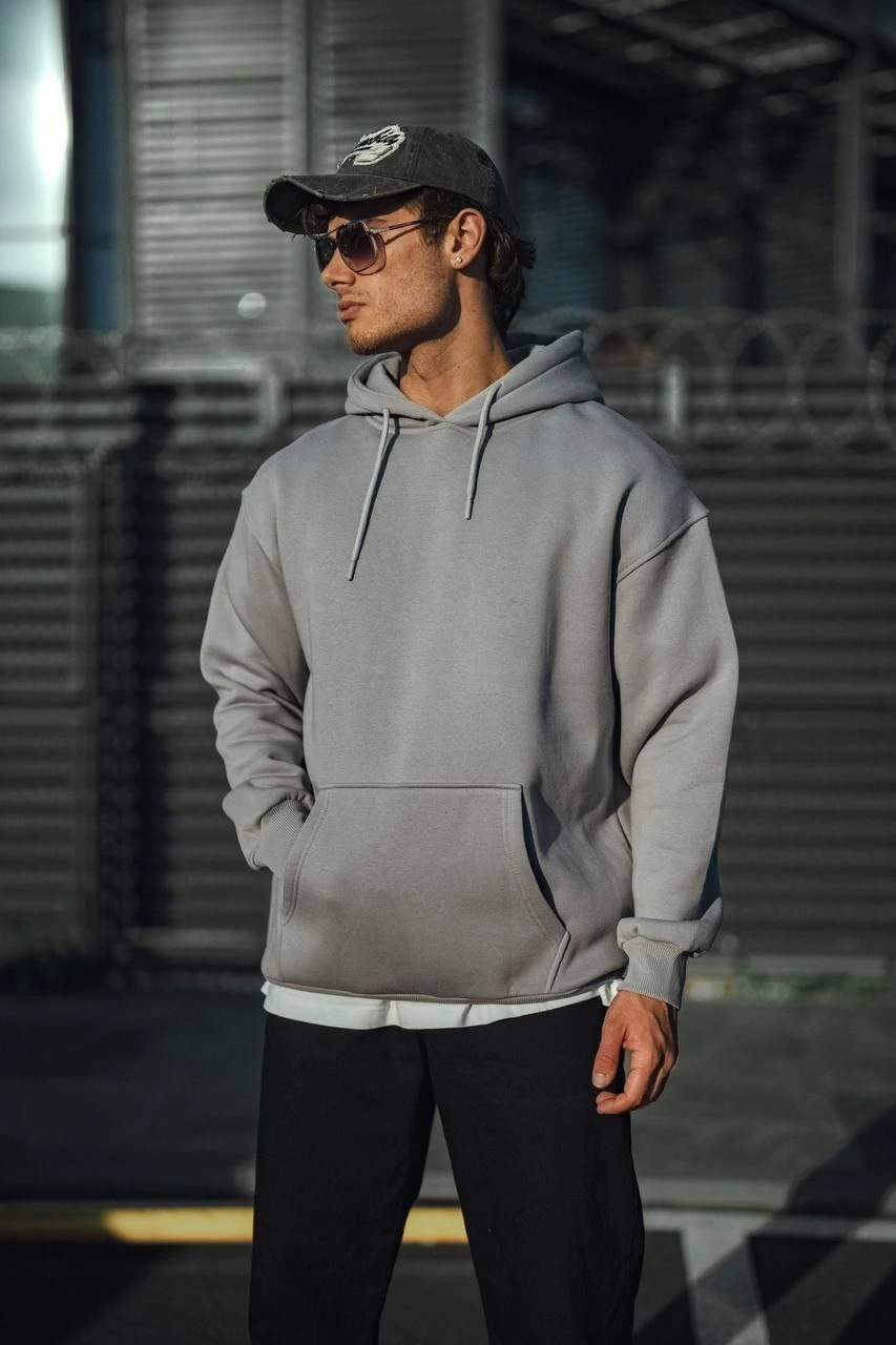 Three-Thread Combed Cotton Hooded Basic Sweatshirt - Pigment-Dyed Grey