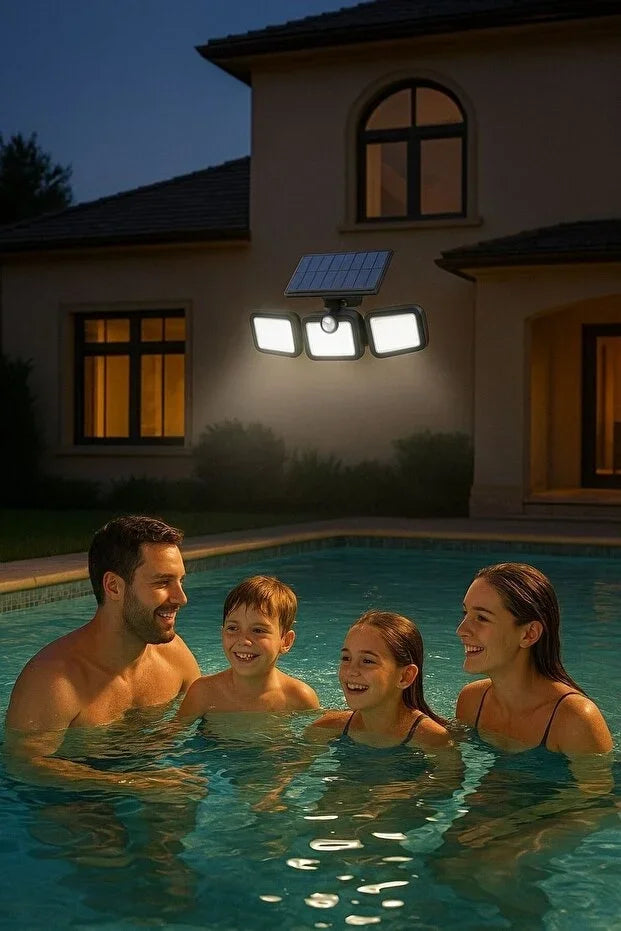 Üçlü Solar Led Projektör - Beyaz Işık - Sensörlü Dış Mekân Aydınlatma (5347)