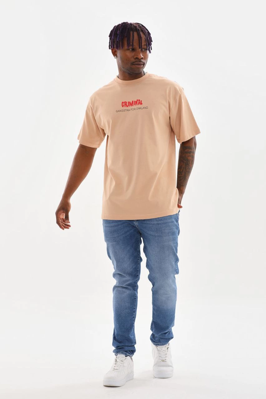 Unisex Printed Oversize T-Shirt - Beige