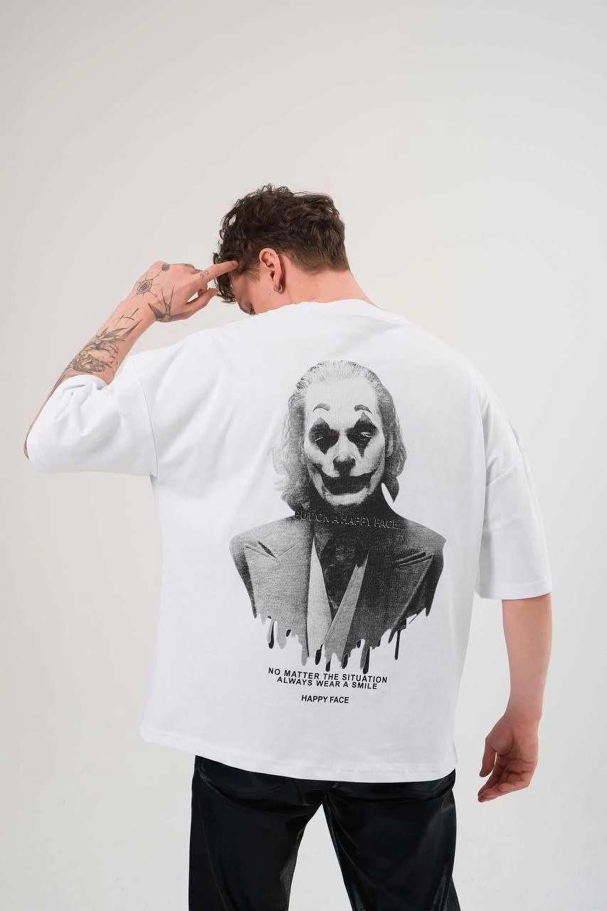 Unisex Crew Neck Printed Oversize T-Shirt - White
