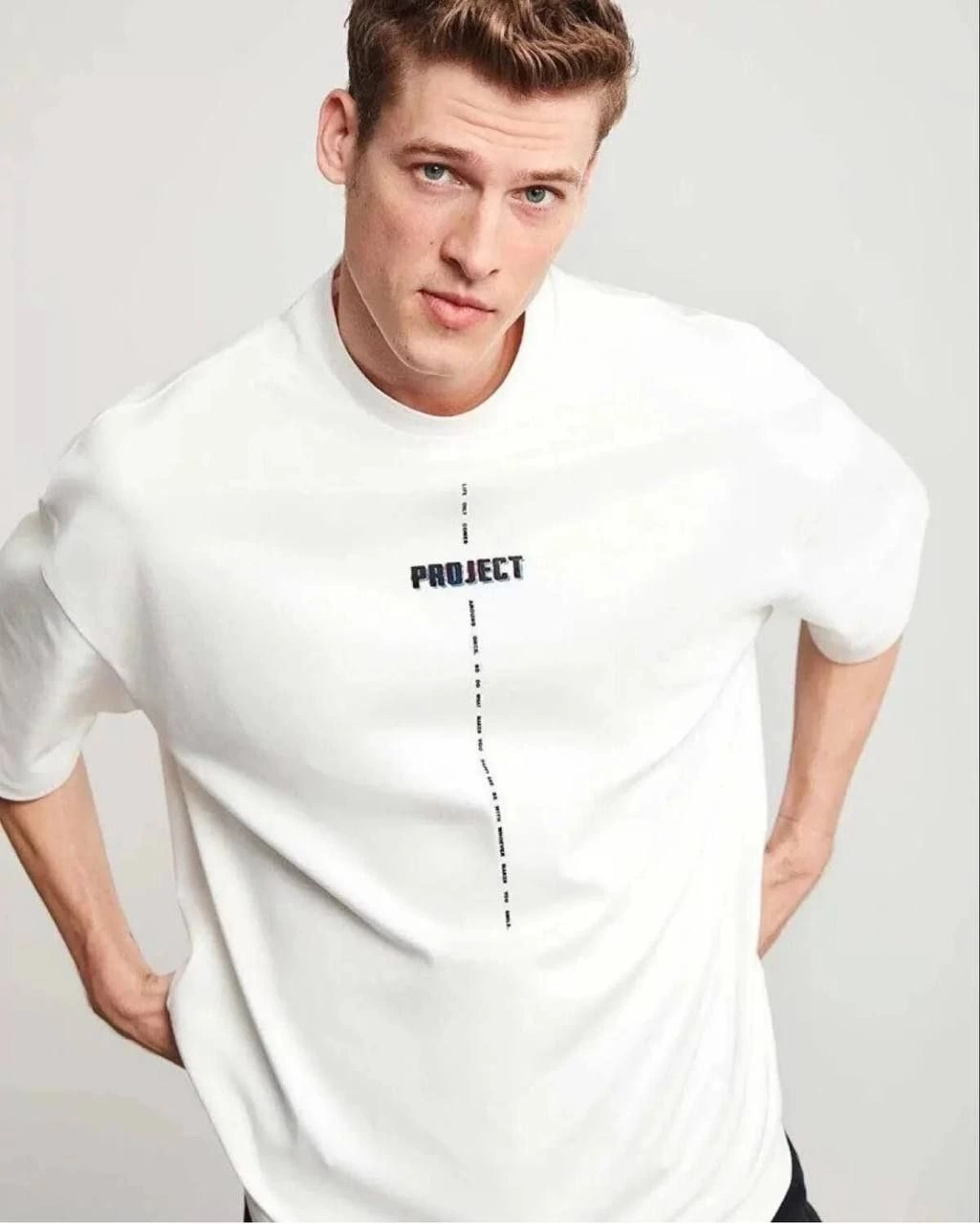 Unisex Crew Neck Printed Oversize T-Shirt - White