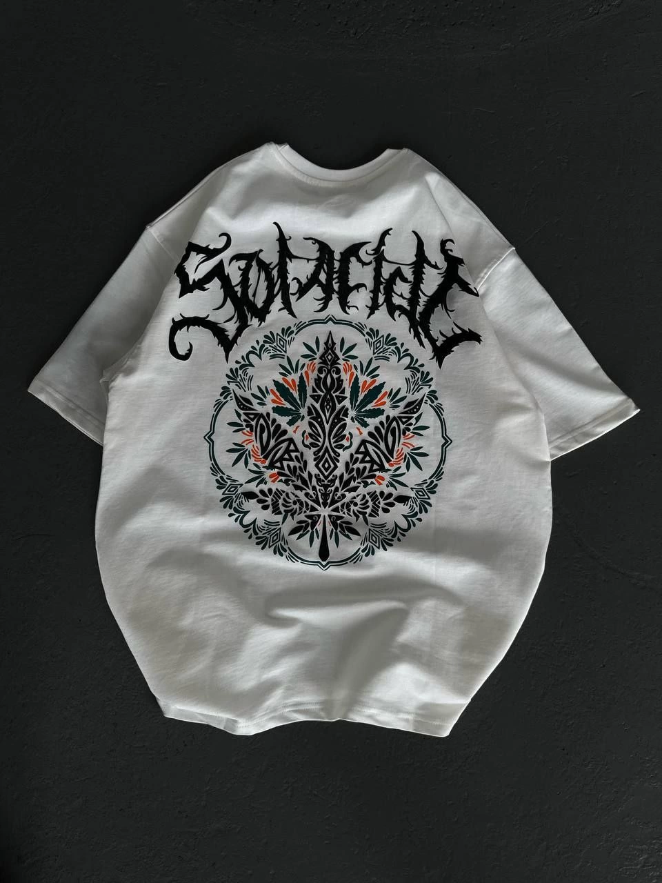 Unisex Crew Neck Printed Oversize T-Shirt - White