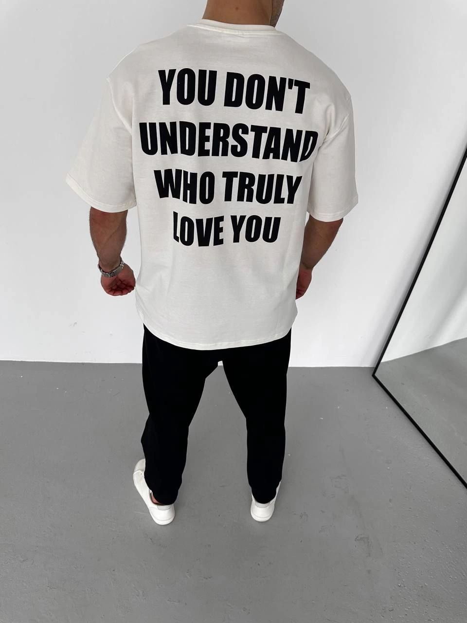 Unisex Crew Neck Printed Oversize T-Shirt - White
