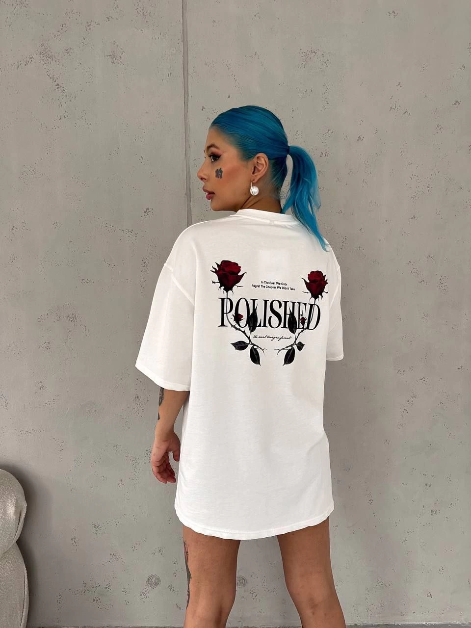 Unisex Crew Neck Printed Oversize T-Shirt - White