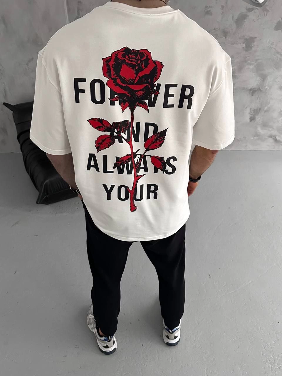 Unisex Crew Neck Printed Oversize T-Shirt - White