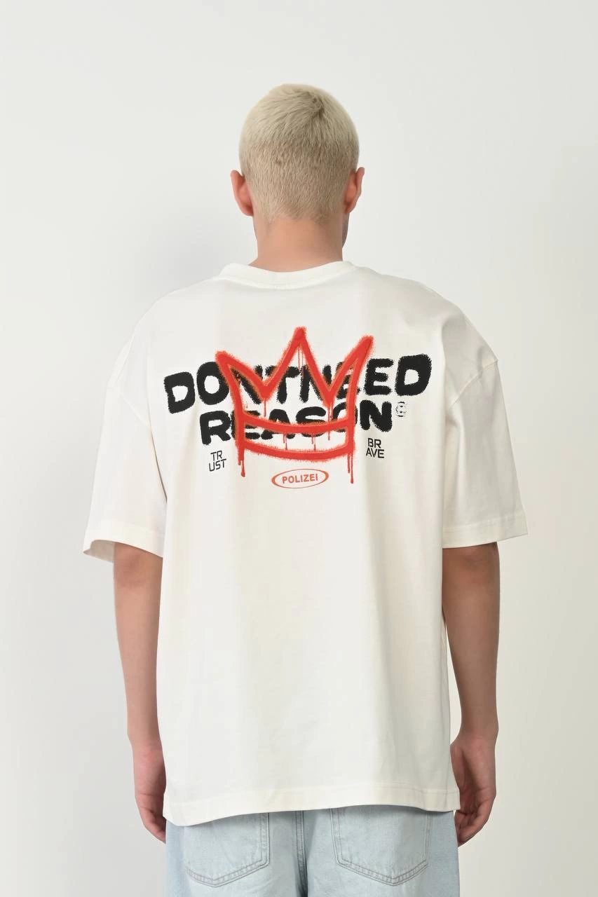 Unisex Crew Neck Printed Oversize T-Shirt - White