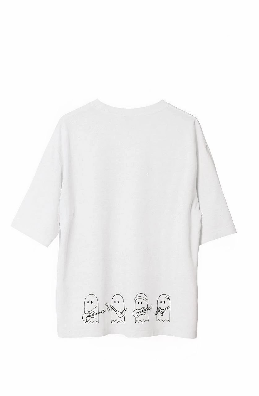 Unisex Crew Neck Printed Oversize T-Shirt - White