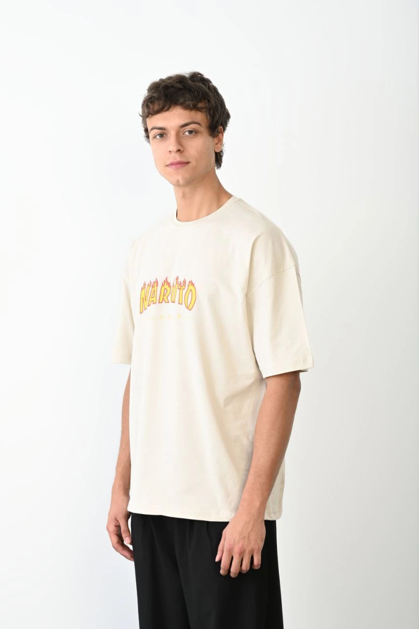 Unisex Crew Neck Printed Oversize T-Shirt - White