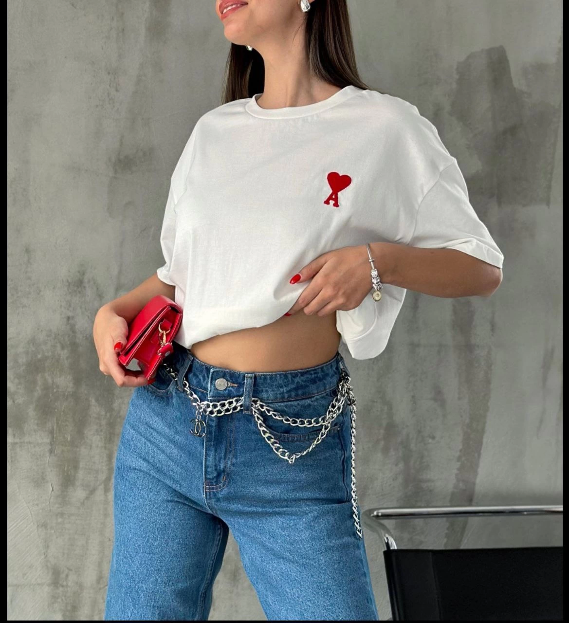 Unisex Crew Neck Printed Oversize T-Shirt - White