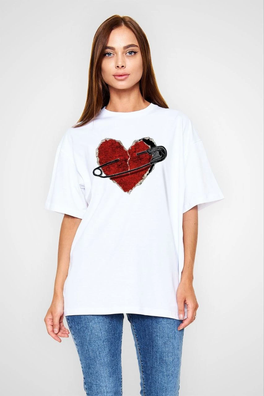 Unisex Crew Neck Printed Oversize T-Shirt - White