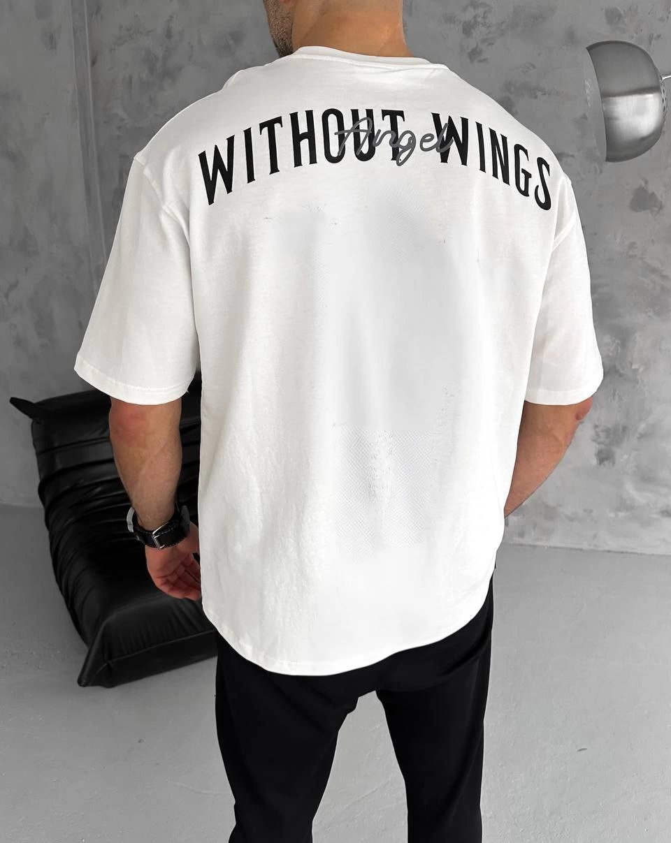 Unisex Crew Neck Printed Oversize T-Shirt - White