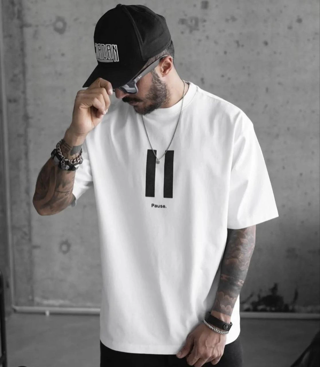 Unisex Crew Neck Printed Oversize T-Shirt - White