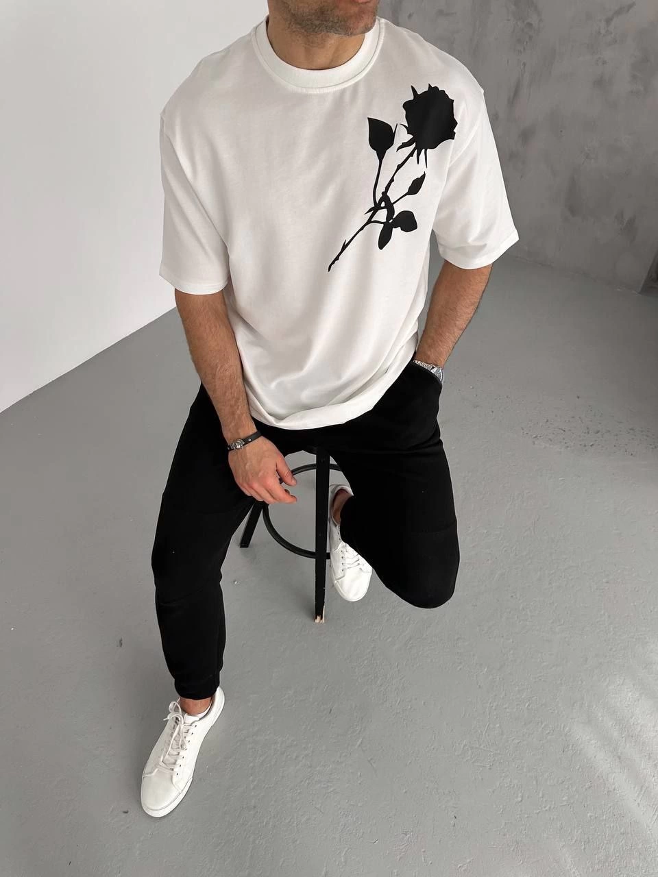 Unisex Crew Neck Printed Oversize T-Shirt - White