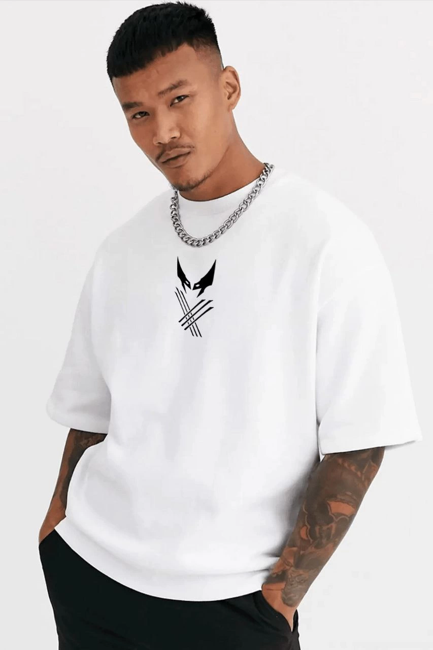 Unisex Crew Neck Printed Oversize T-Shirt - White