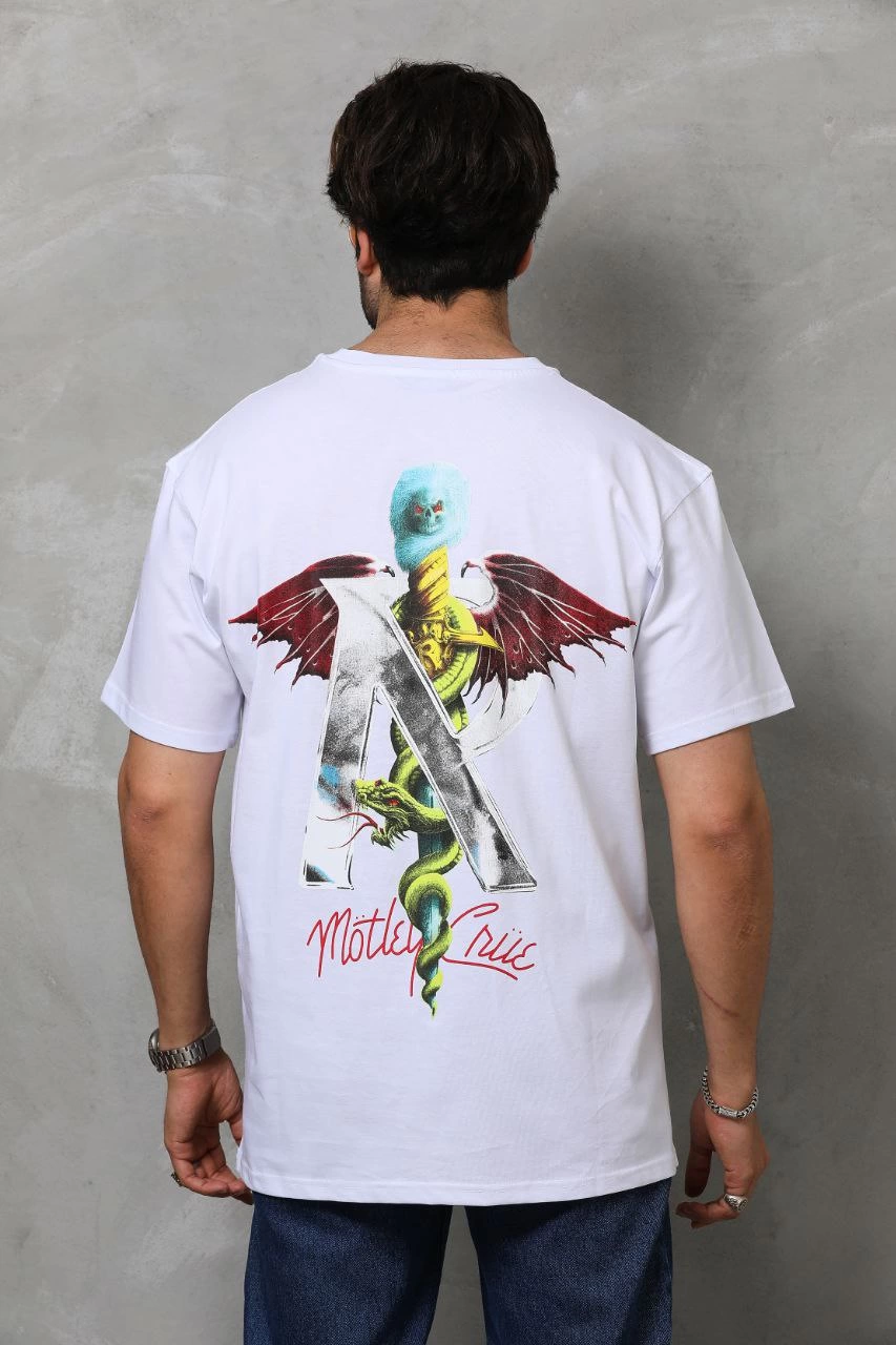 Unisex Crew Neck Printed Oversize T-Shirt - White