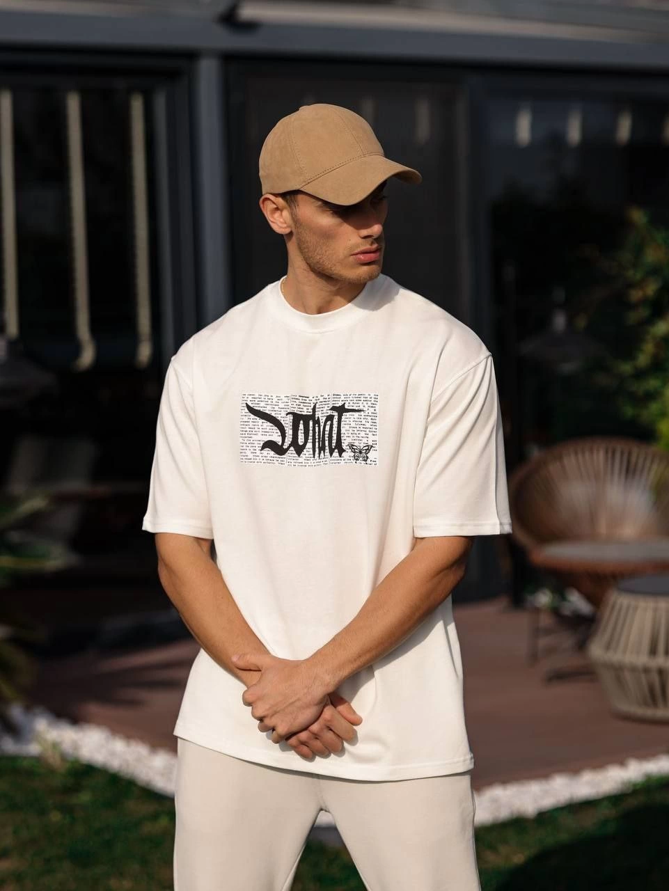 Unisex Crew Neck Printed Oversize T-Shirt - White