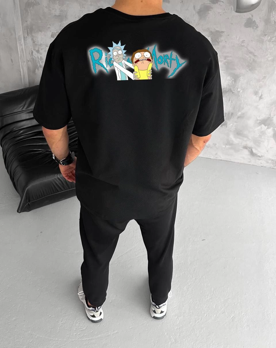 Unisex Crew Neck Printed Oversized T-Shirt - Black