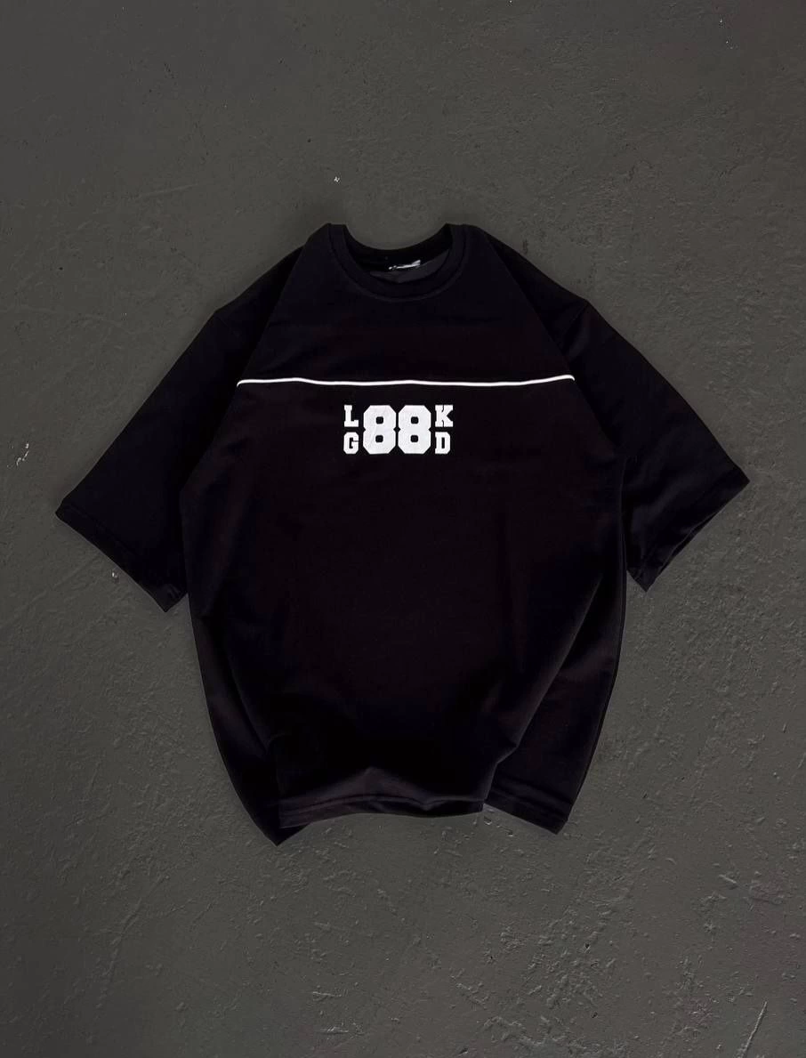 Unisex Crew Neck Printed Oversized T-Shirt - Black