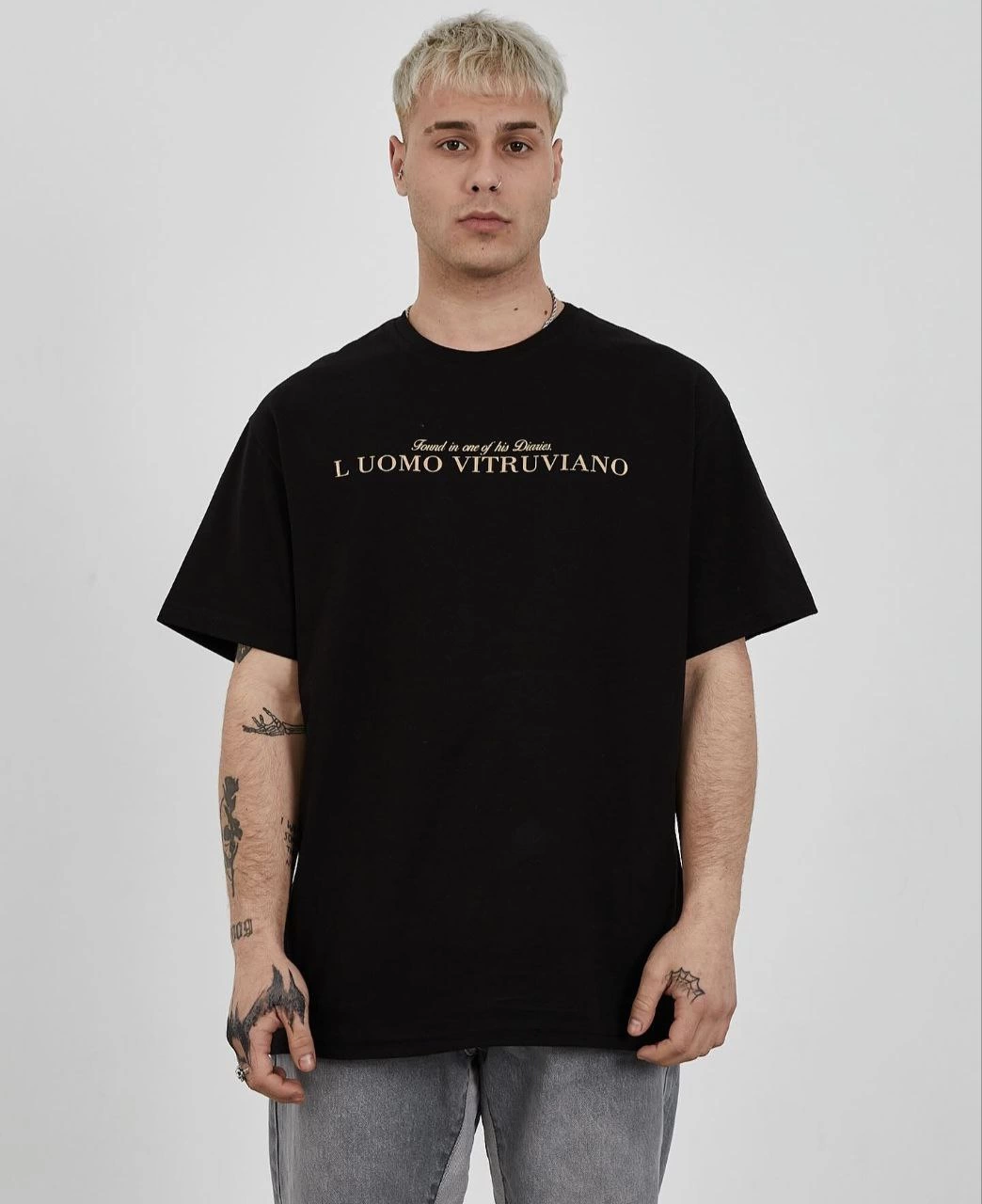 Unisex Crew Neck Printed Oversized T-Shirt - Black
