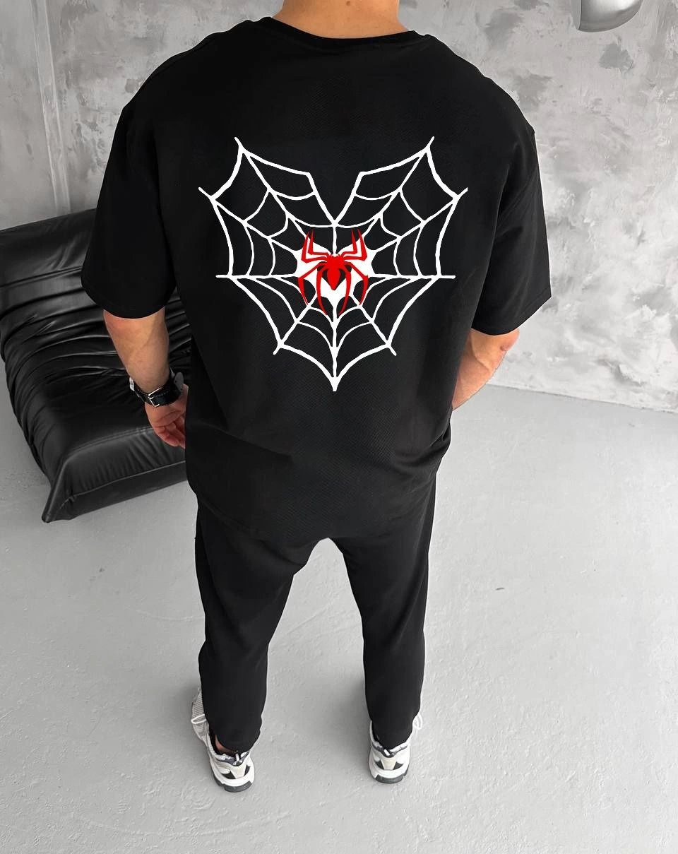 Unisex Crew Neck Printed Oversized T-Shirt - Black