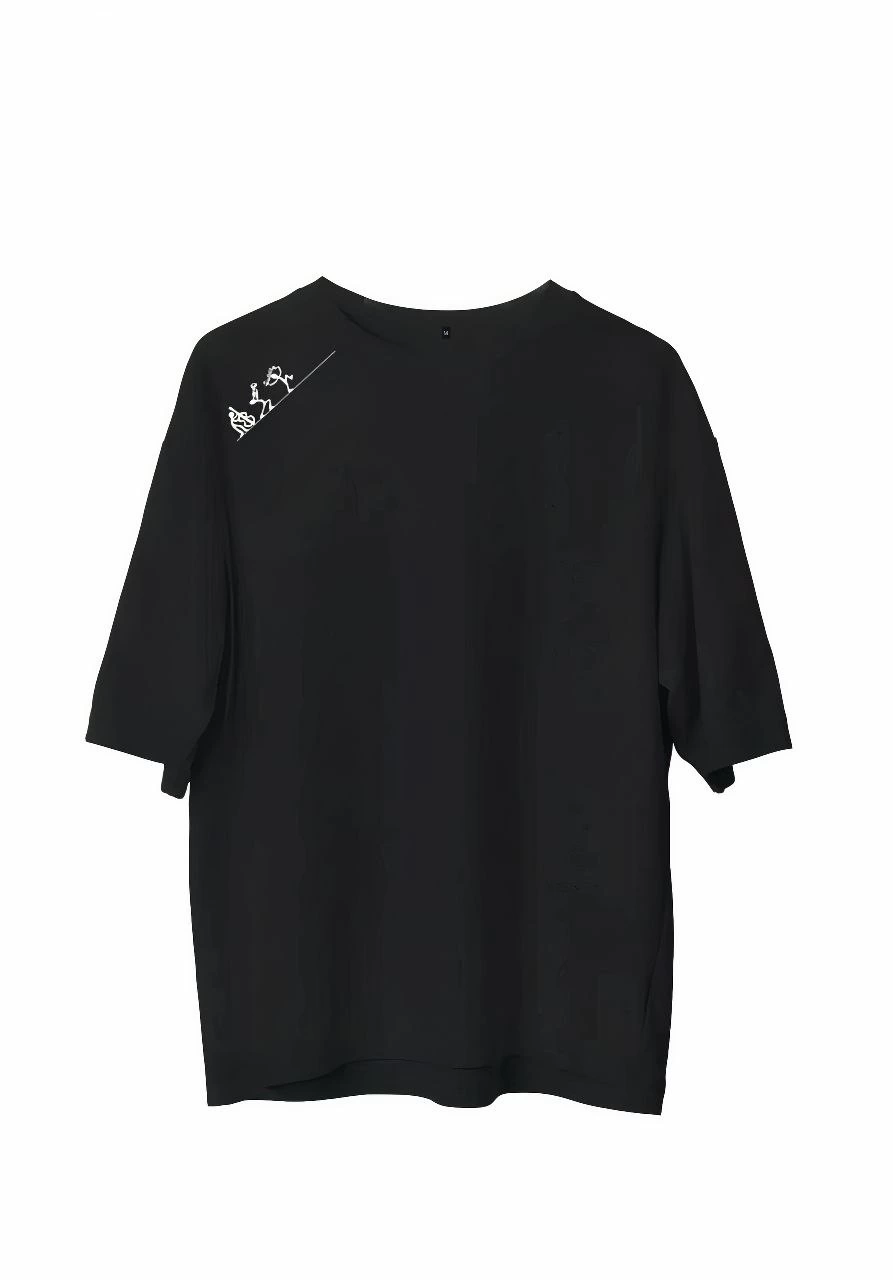 Unisex Crew Neck Printed Oversized T-Shirt - Black