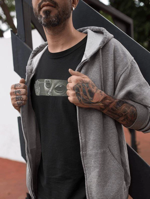 Unisex Crew Neck Printed Oversize T-Shirt - Black