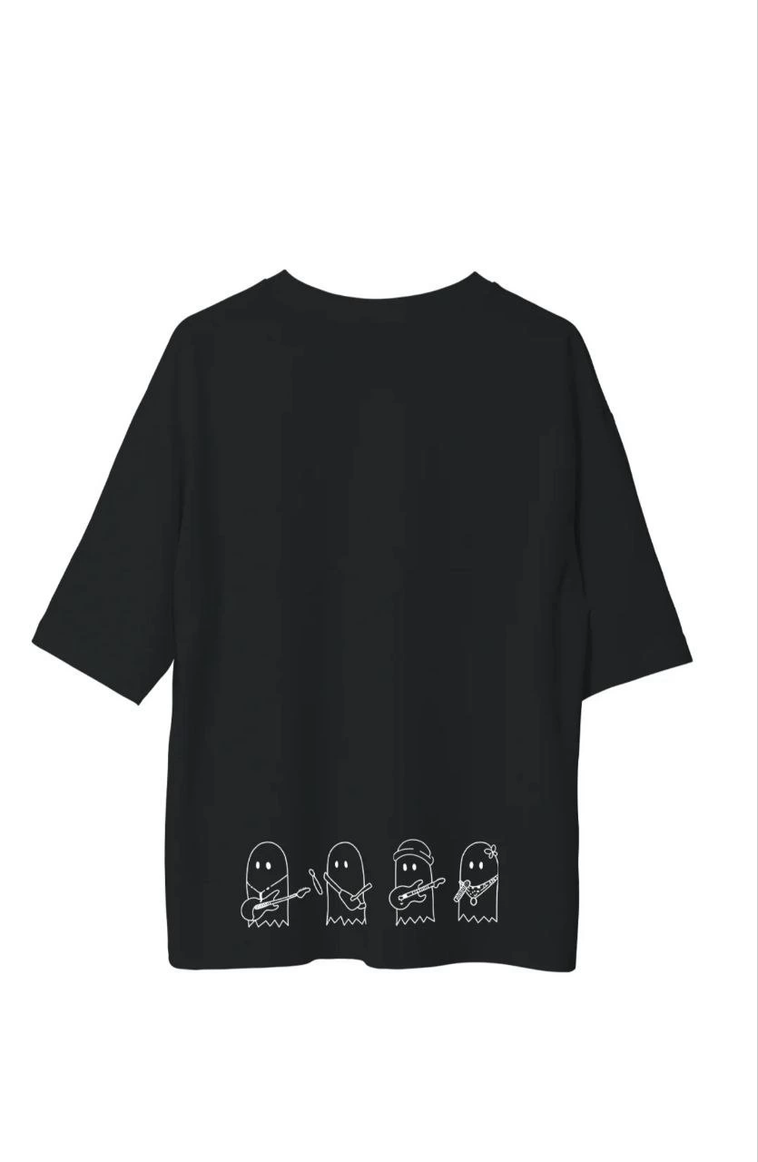 Unisex Crew Neck Printed Oversized T-Shirt - Black