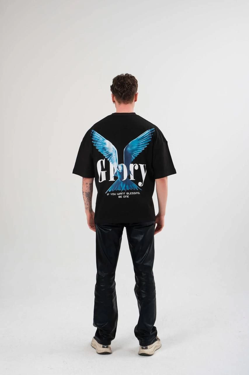 Unisex Crew Neck Printed Oversized T-Shirt - Black