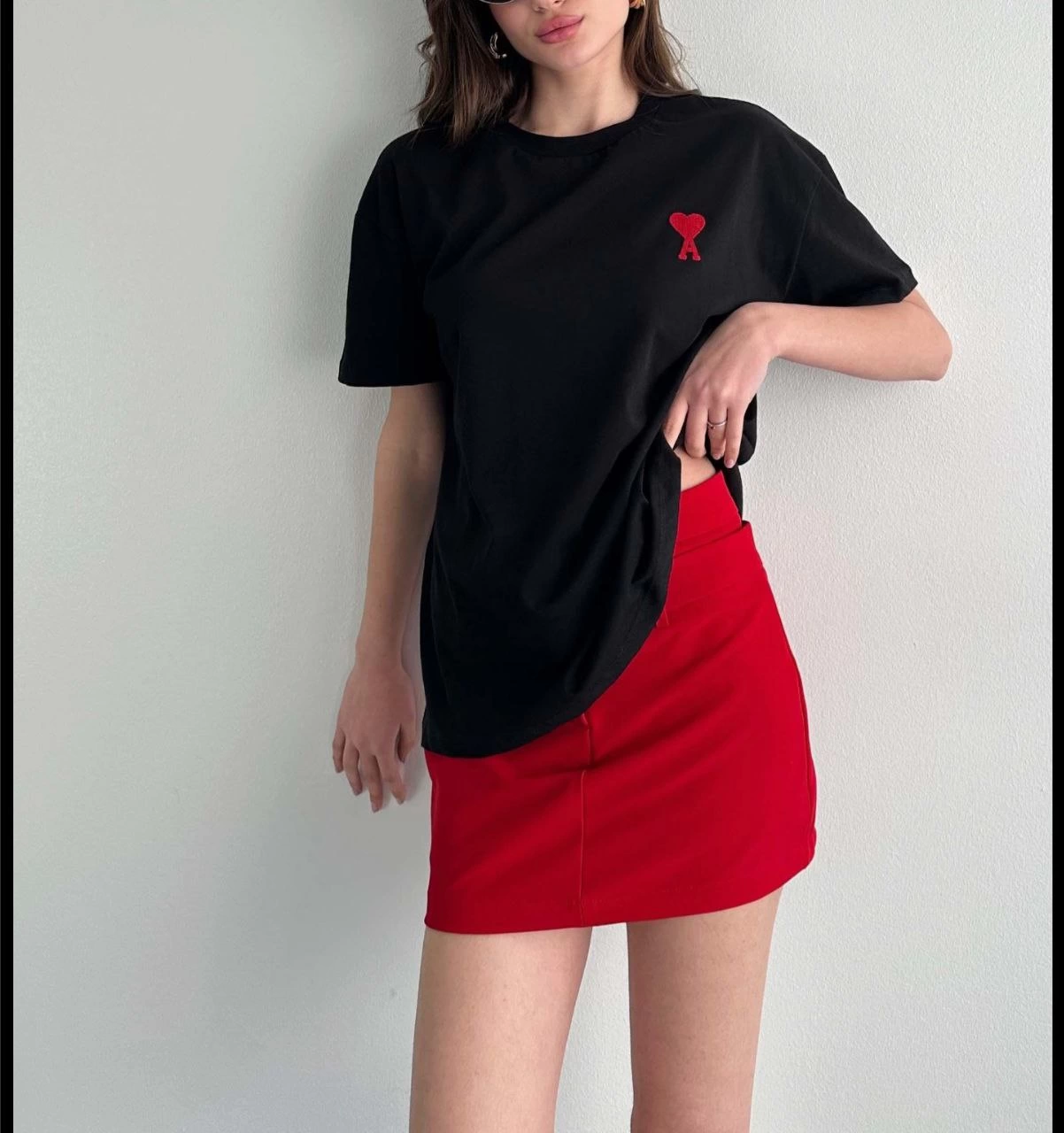 Unisex Crew Neck Printed Oversized T-Shirt - Black