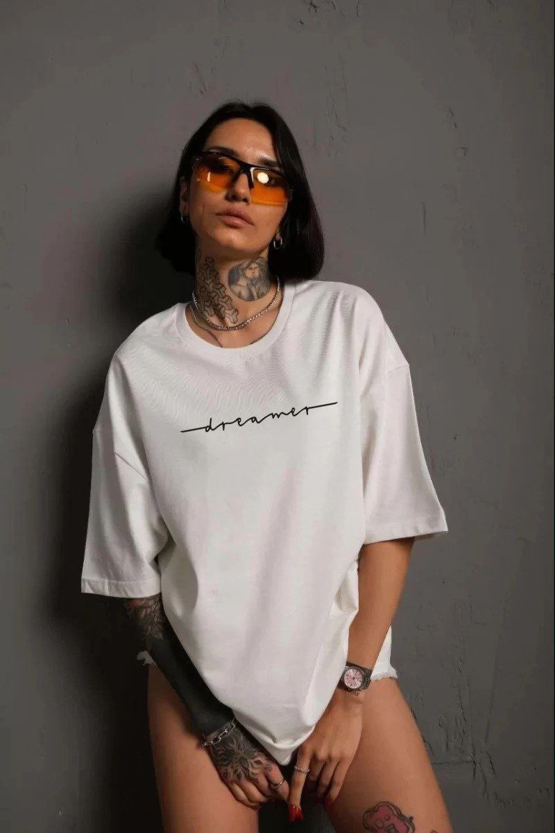 Unisex Women's Crew Neck Printed T-Shirt - White