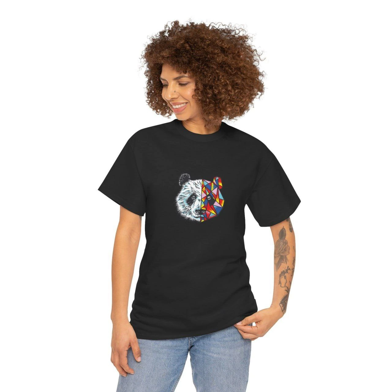 Unisex Women's Crew Neck Printed T-Shirt - Black