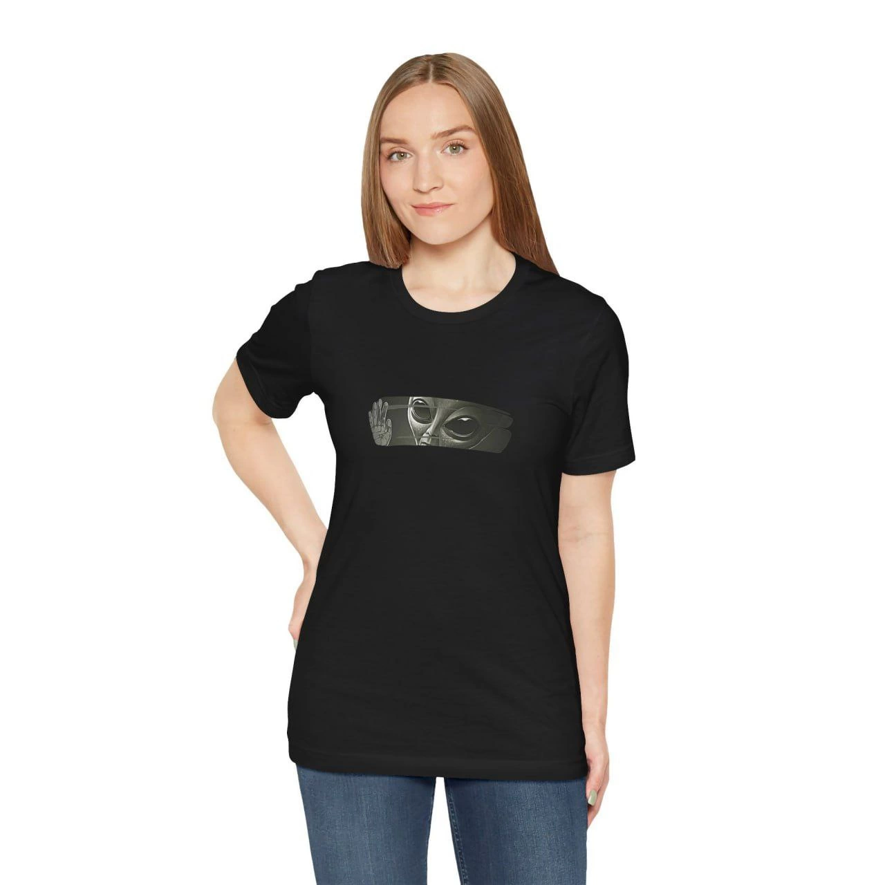 Unisex Women's Crew Neck Printed T-Shirt - Black