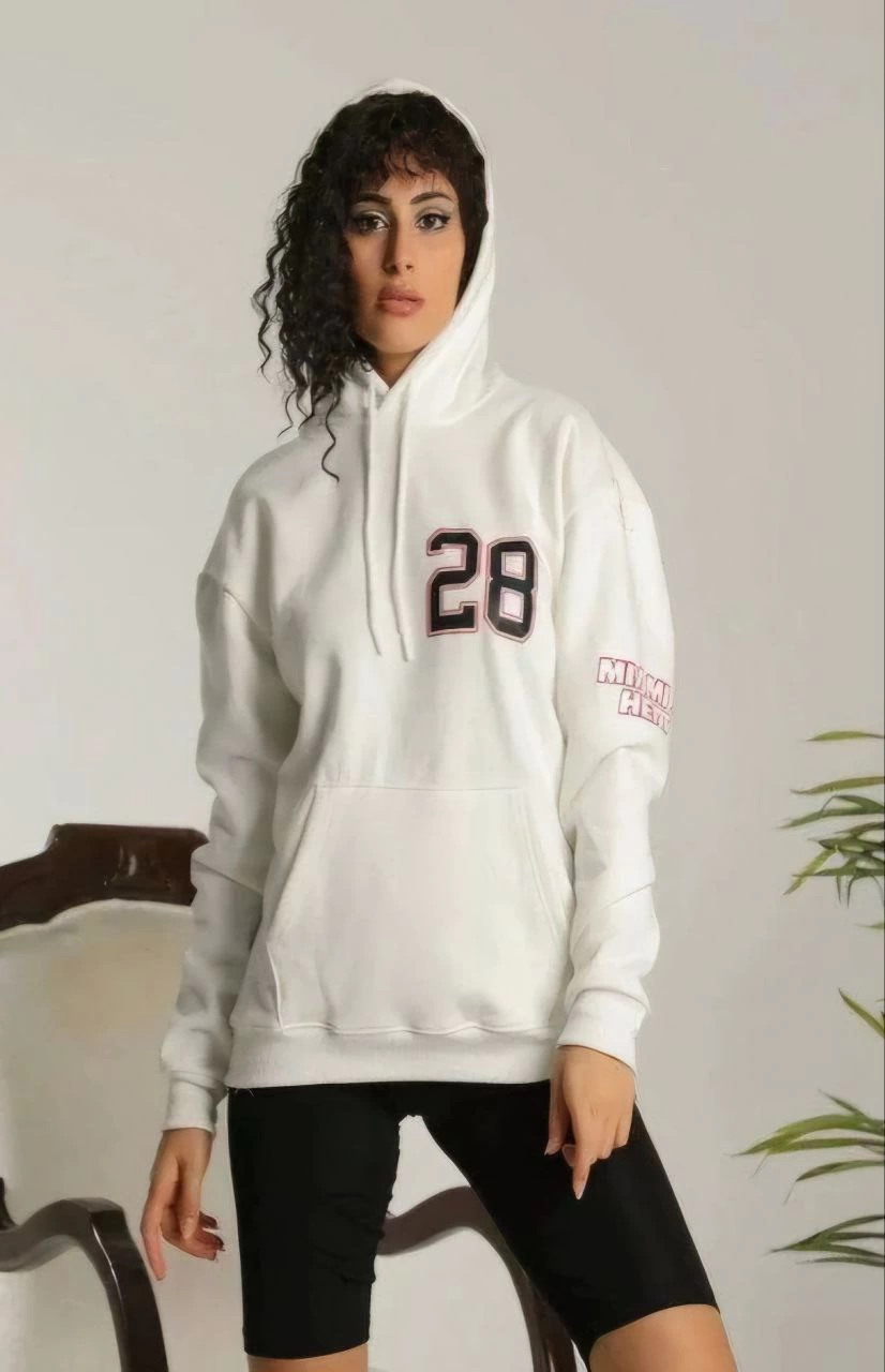 Unisex Kapşonlu Baskılı Sweetshirt - Beyaz