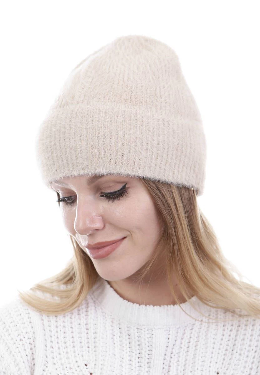 Unisex Regular Fit Fine Ribbed Knit Beanie - Powder