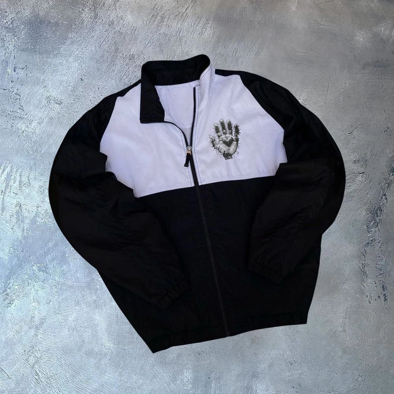 Unisex Long Sleeve Parachute Fabric Windbreaker - Black
