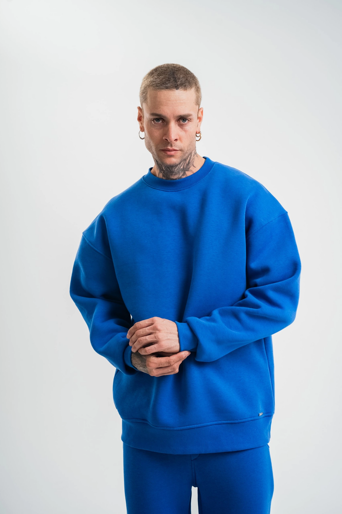 Long Sleeve Crew Neck Basic Sweatshirt - Blue