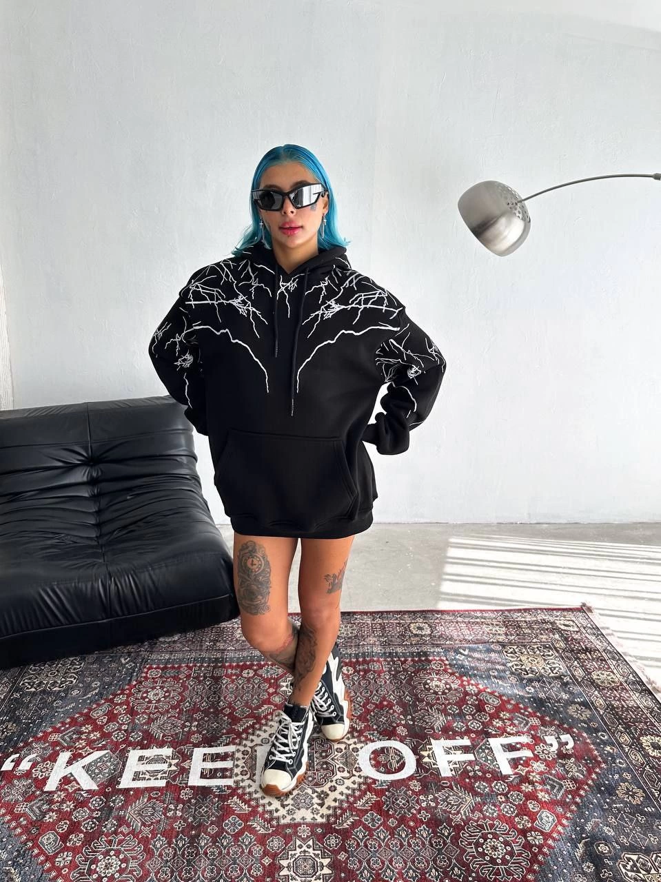 Lightning Printed Hooded Sweatshirt - Black