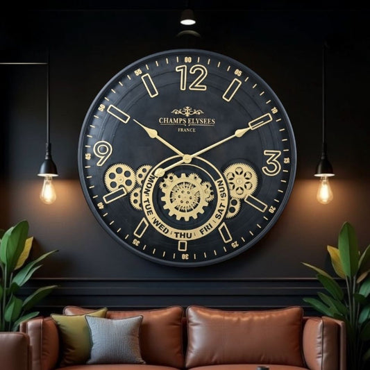 Cog Wall Clock with Gold-Colored Details, 59 cm